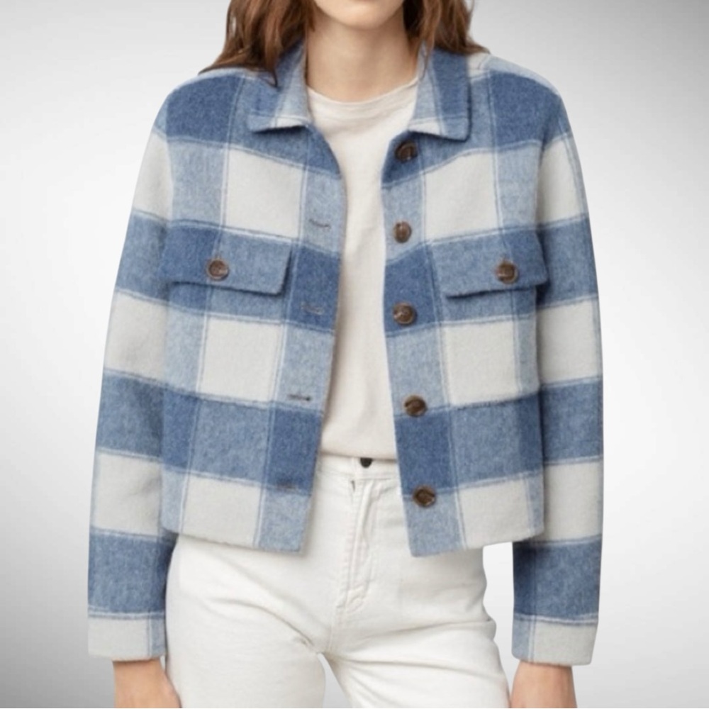 Rails Steffi Wool-Blend Cropped Plaid Buttondown Jacket